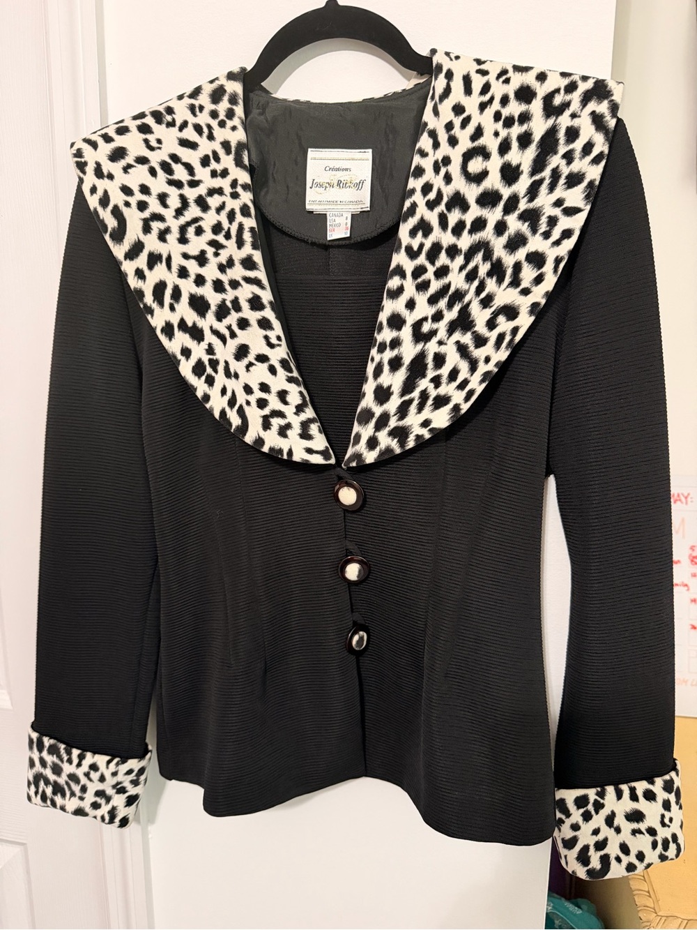 Joseph Ribkoff Black Jacket with Leopard Collar